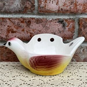Vintage Ceramic Bird Wall Pocket Hanger Kitchen Soap Sponge Dish Trinket Holder